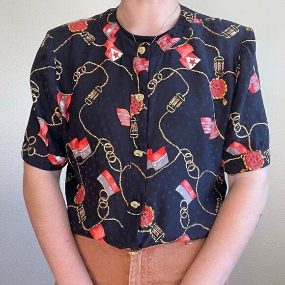 Vintage 80s Womens I. Magnin 100% Silk Button Down Lightweight Blouse Sz M - Picture 9 of 12